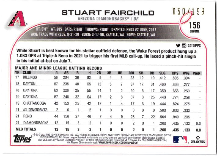 2022 Topps Chrome Sonic Stuart Fairchild Rookie 