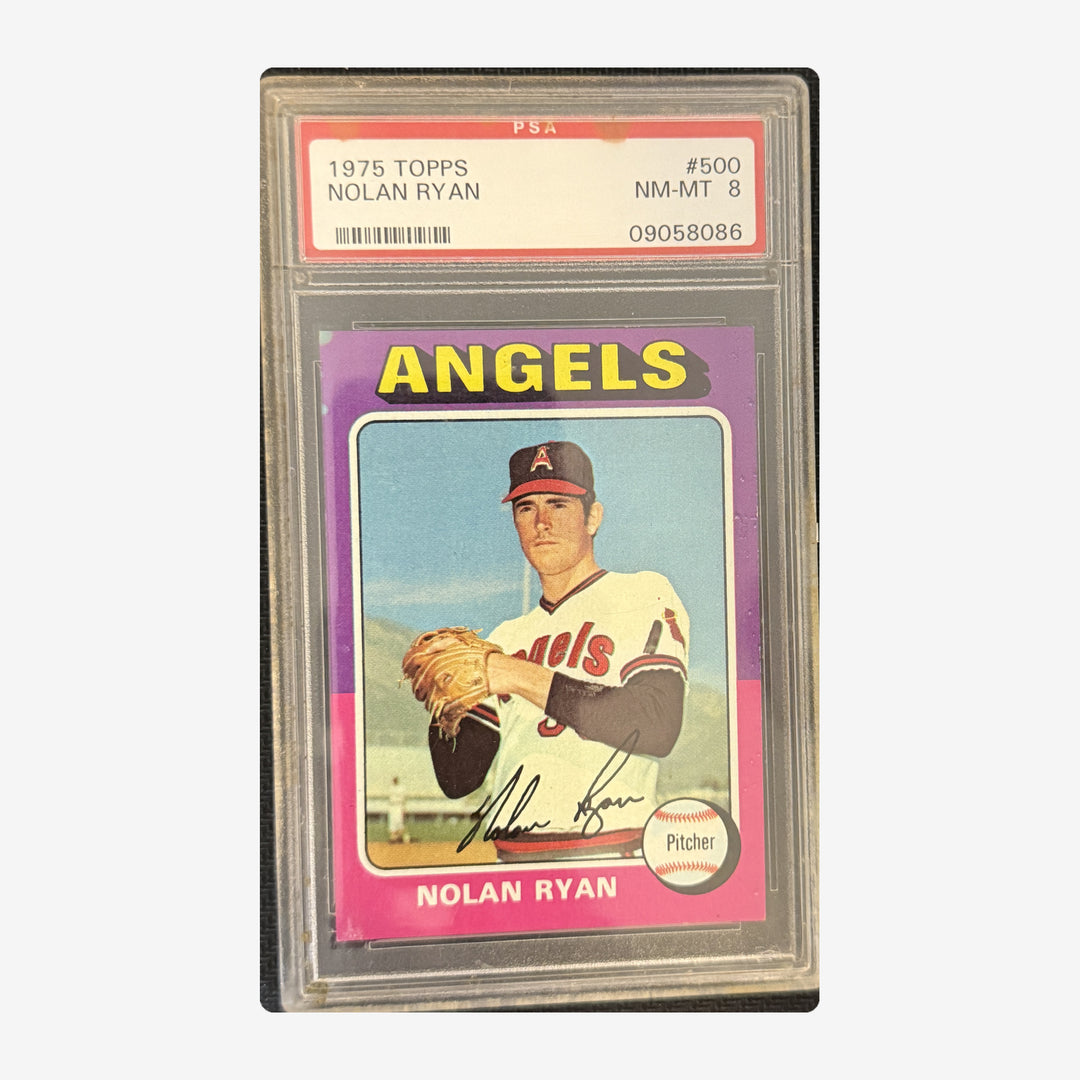 Front of 1975 Topps Nolan Ryan #500 PSA 8, PSA certification 09058086