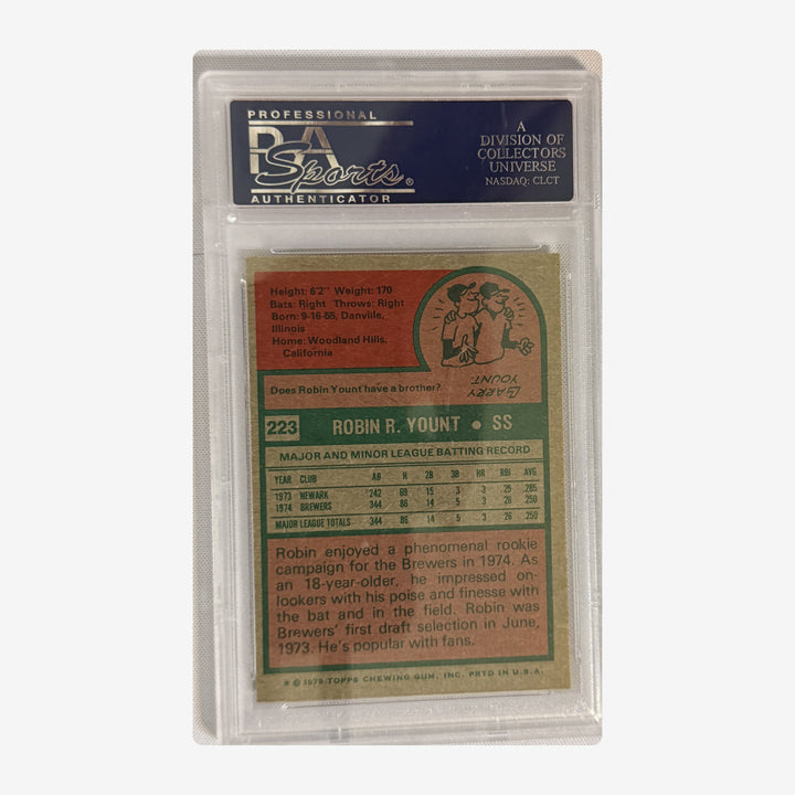 Back of 1975 Topps Robin Yount Rookie 