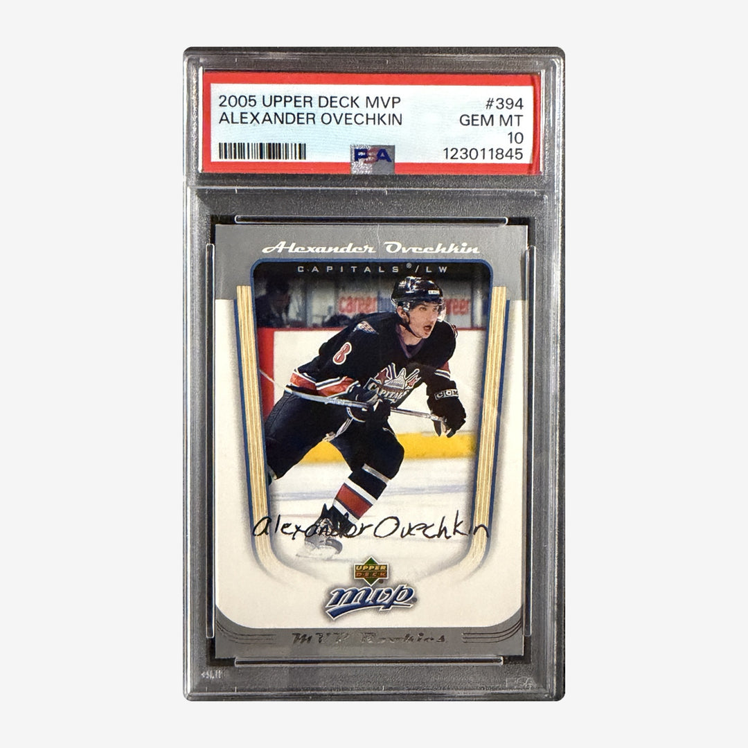Front of 2005-06 Upper Deck MVP Alexander Ovechkin Rookie #394 PSA 10, PSA certification 123011845