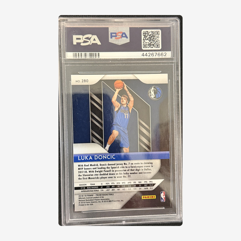 Back of 2018-19 Panini Prizm Luka Doncic Rookie #280 PSA 10, PSA certification 44267662