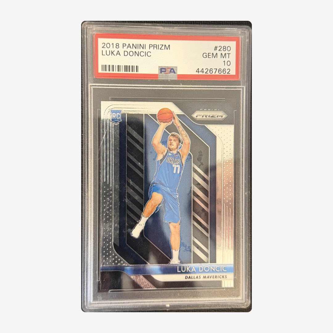 Front of 2018-19 Panini Prizm Luka Doncic Rookie #280 PSA 10, PSA certification 44267662