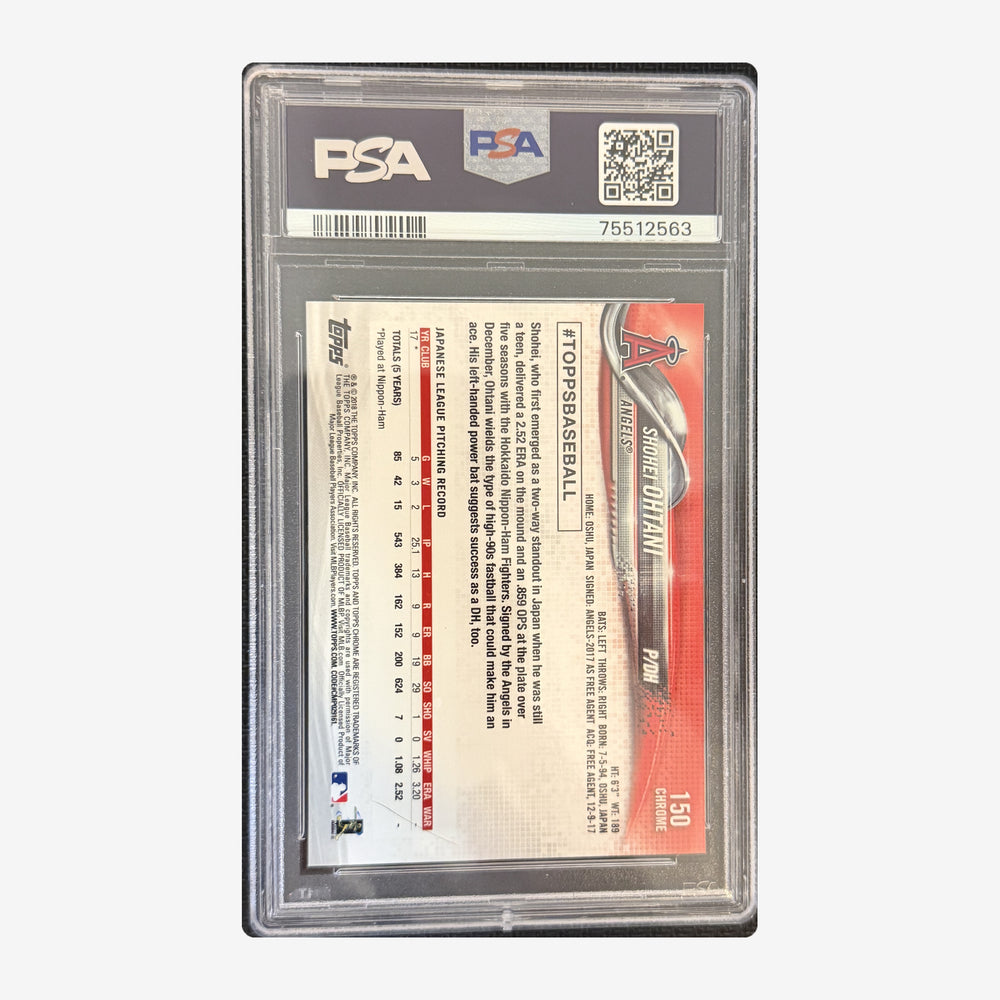 Back of 2018 Topps Chrome Shohei Ohtani Rookie #150 PSA 9, PSA certification 75512563