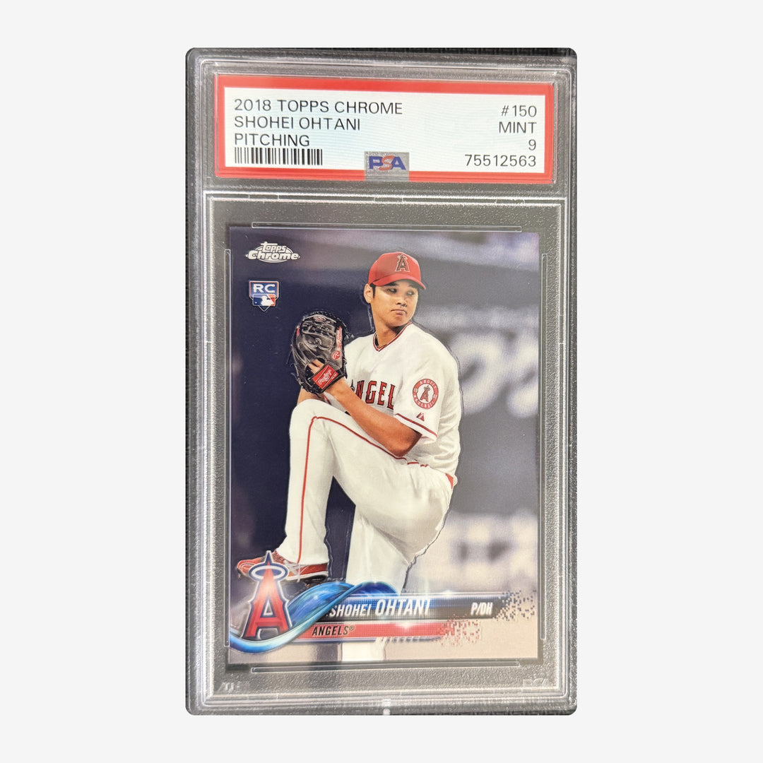 Front of 2018 Topps Chrome Shohei Ohtani Rookie #150 PSA 9, PSA certification 75512563