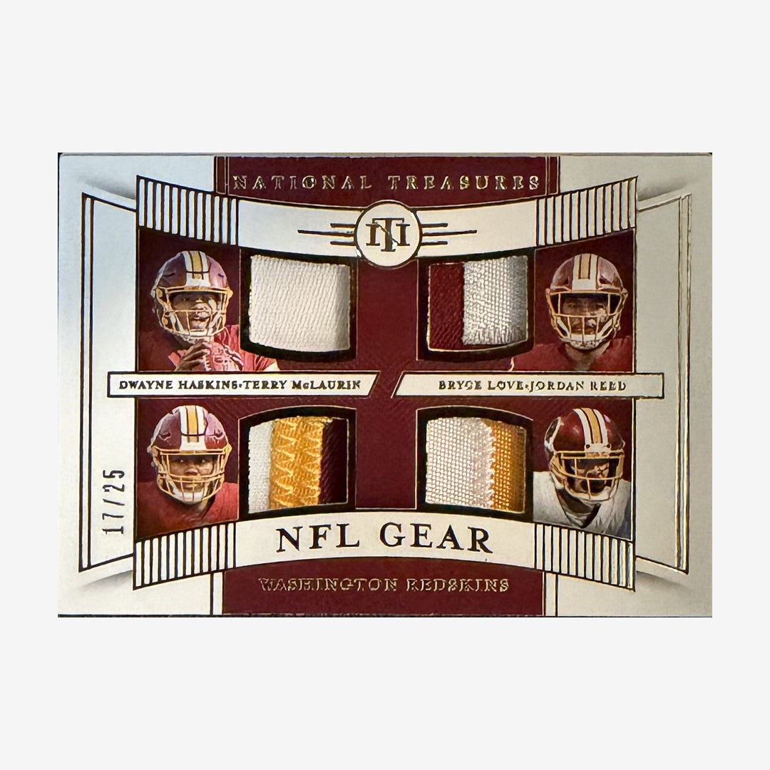 2019 Panini National Treasures Washington NFL Gear Quad Materials Prime #GQM-3 /25 — front showing relic and patch detail