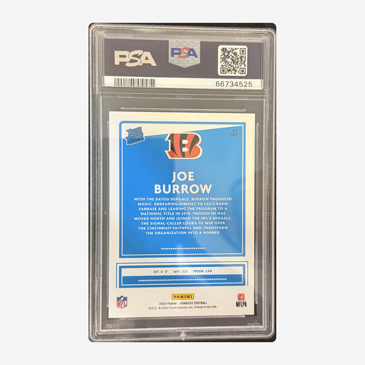 Back of 2020 Donruss Joe Burrow Rated Rookie 