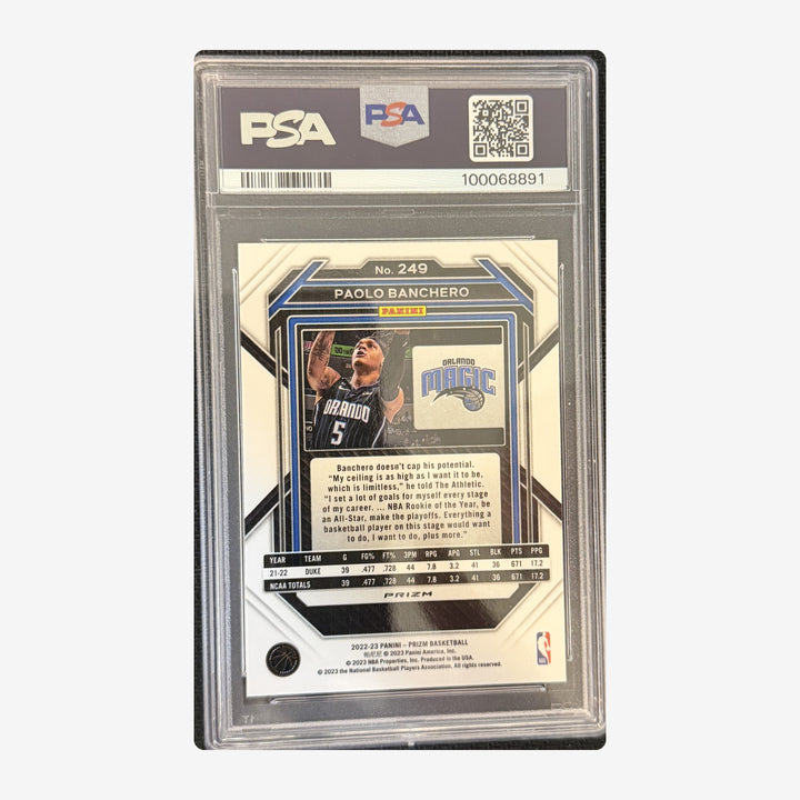 Back of 2022-23 Panini Prizm Paolo Banchero Silver Prizm Rookie 