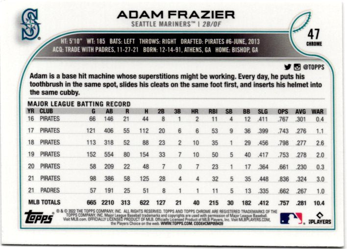 2022 Topps Chrome Sonic Adam Frazier 