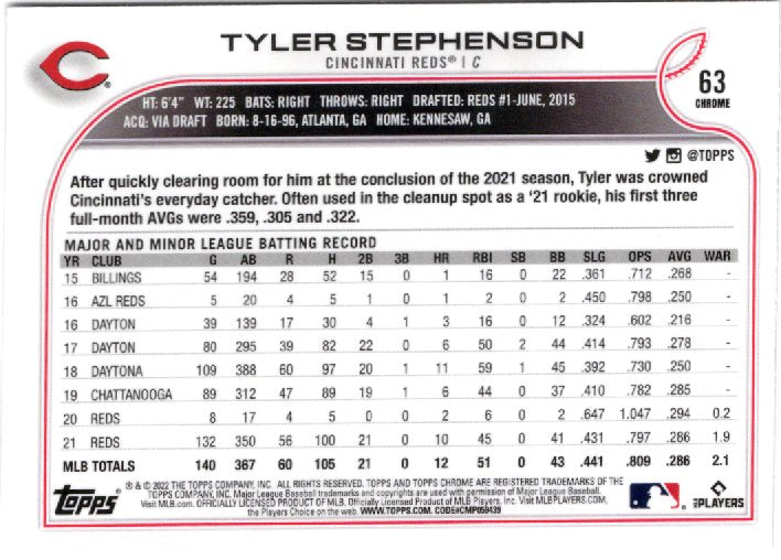 2022 Topps Chrome Sonic Tyler Stephenson 