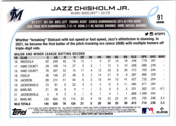 2022 Topps Chrome Sonic Jazz Chisholm Jr. 
