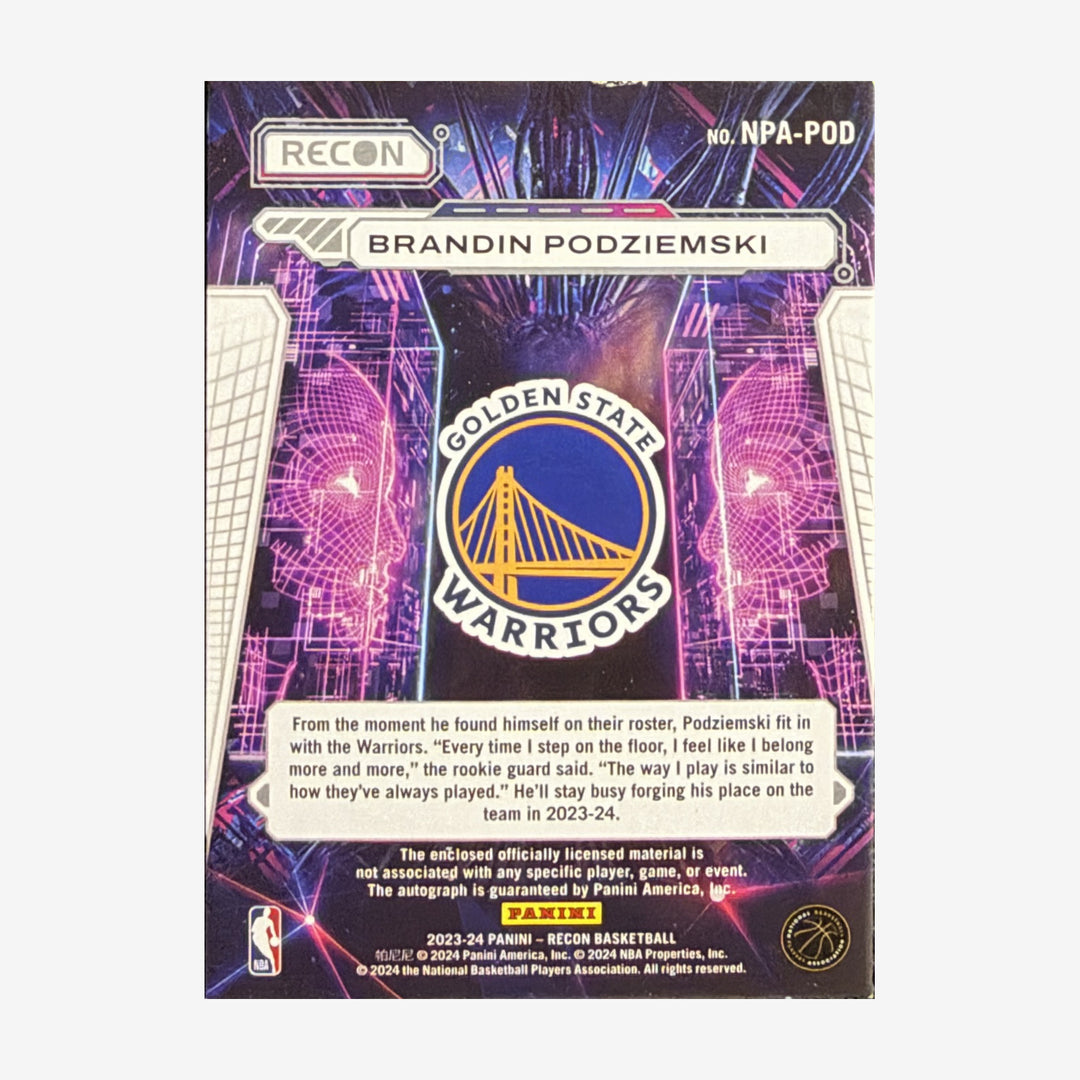 2023-24 Panini Recon Brandin Podziemski Novice Patch Autographs 