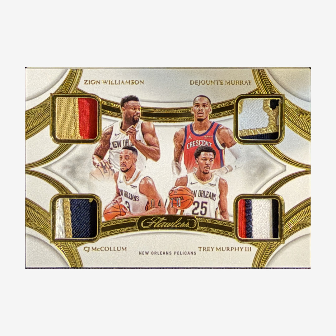 2024-25 Panini Flawless New Orleans Pelicans Quad Patches #QP-NOP /10 — front showing relic and patch detail