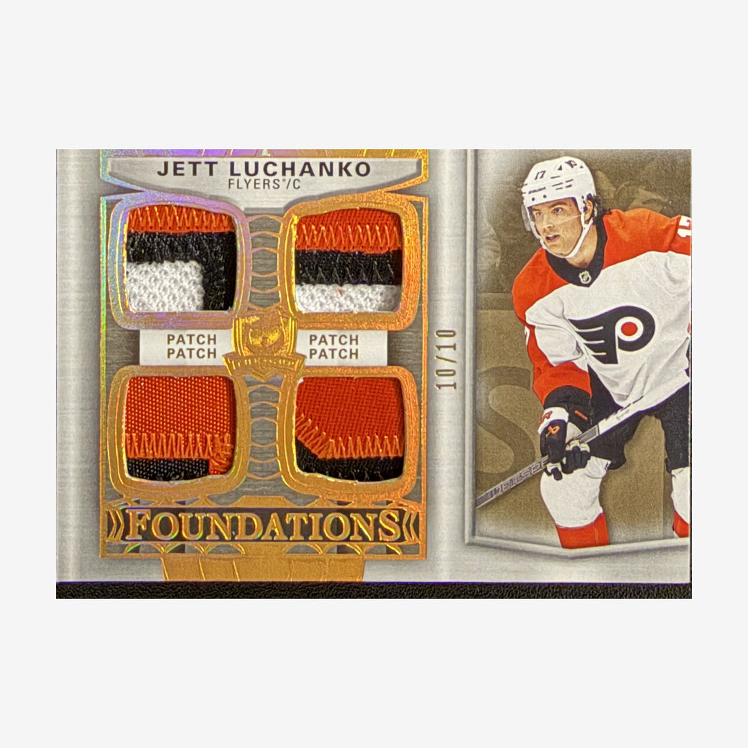 2024-25 Upper Deck The Cup Jett Luchanko Foundations Quad Patch #F-JL 10/10 — front showing relic and patch detail