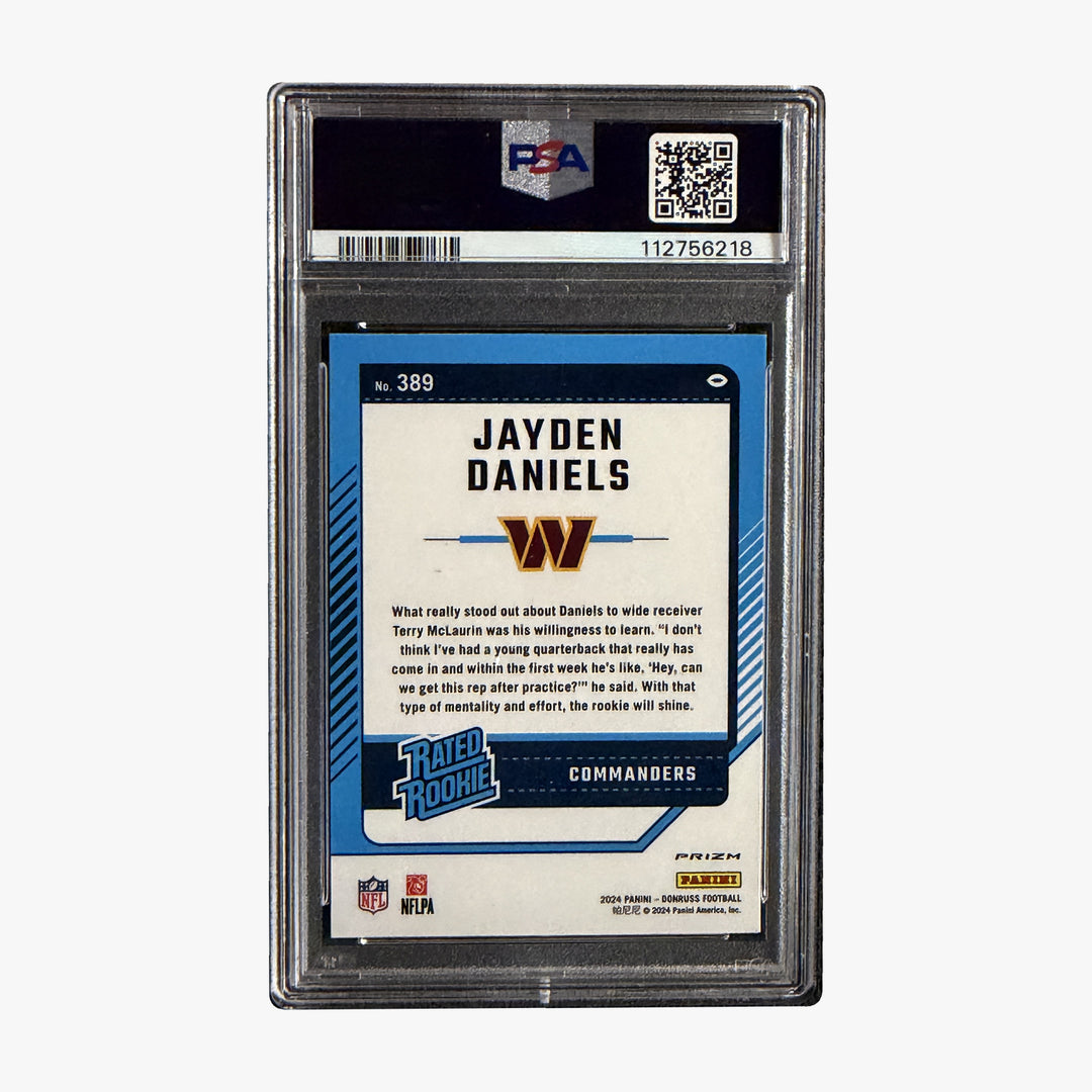 Back of 2024 Donruss Optic Preview Pink Jayden Daniels Rookie 