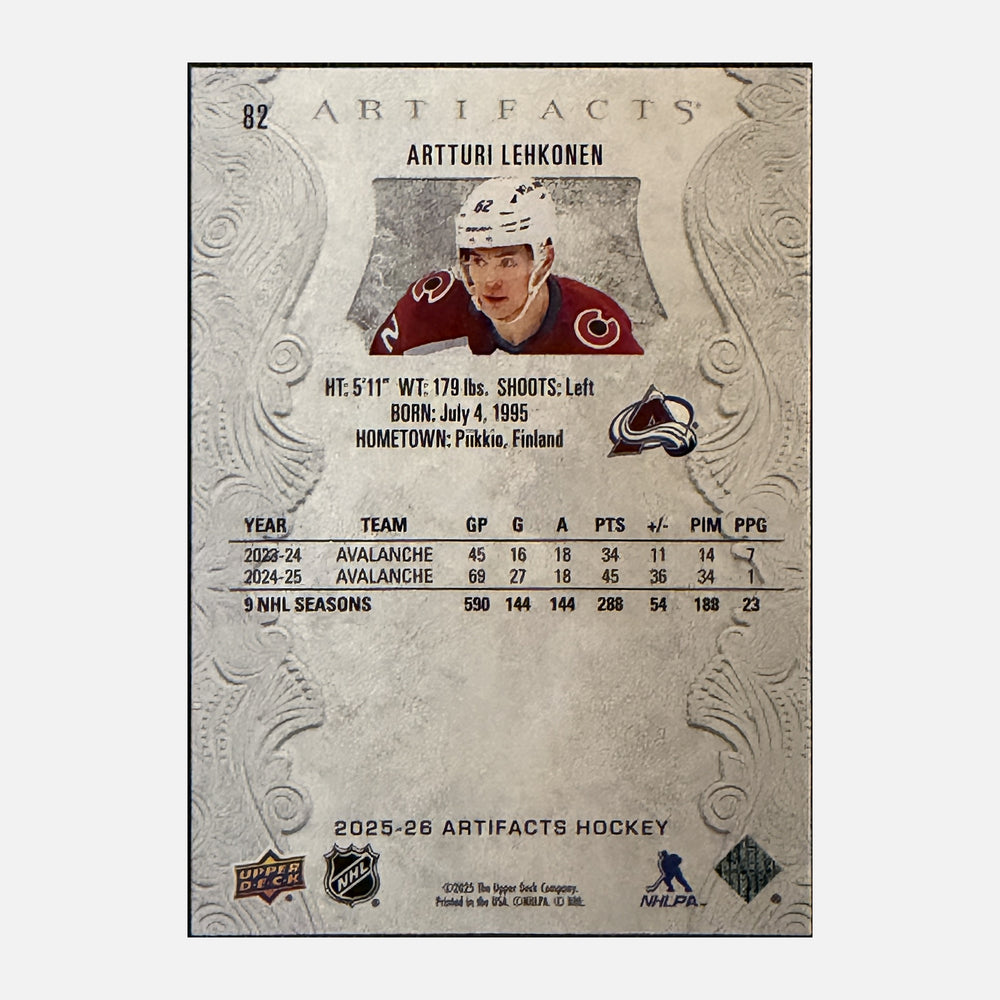 Back of 2025-26 Artifacts Artturi Lehkonen #82