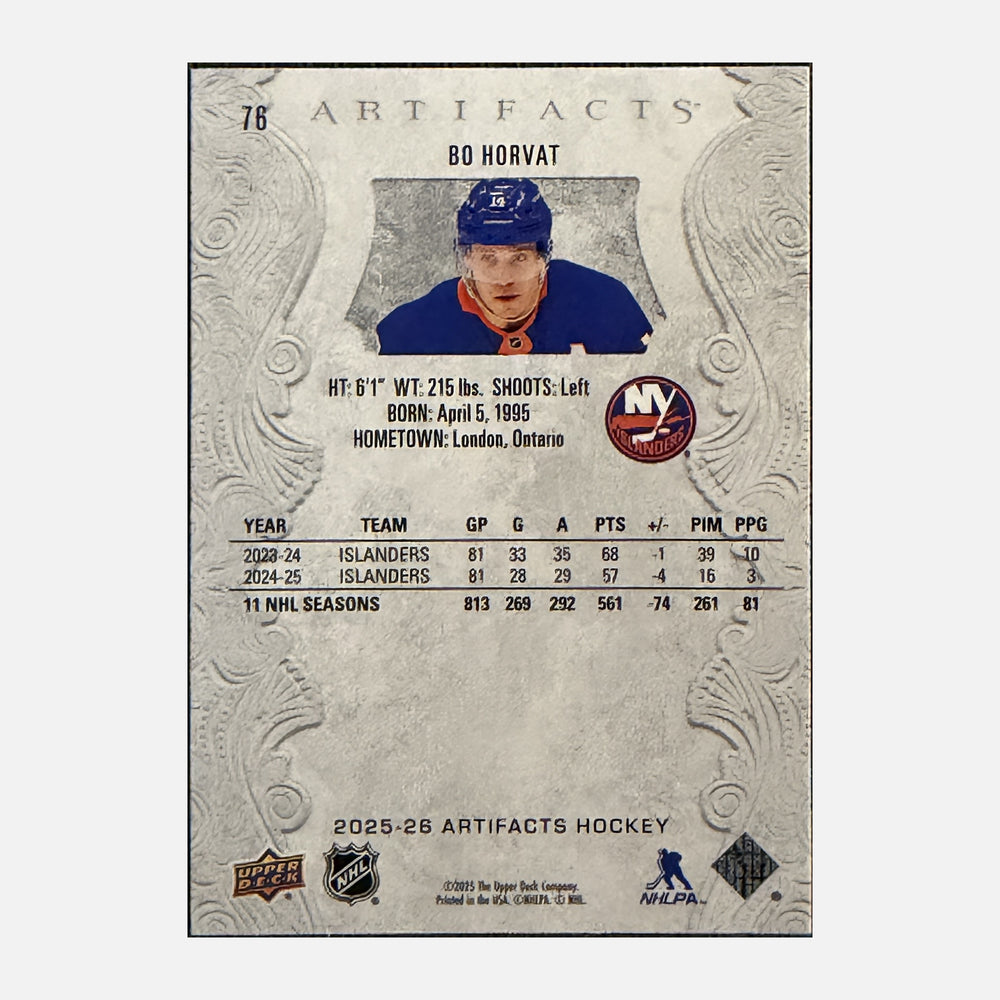 Back of 2025-26 Artifacts Bo Horvat #76