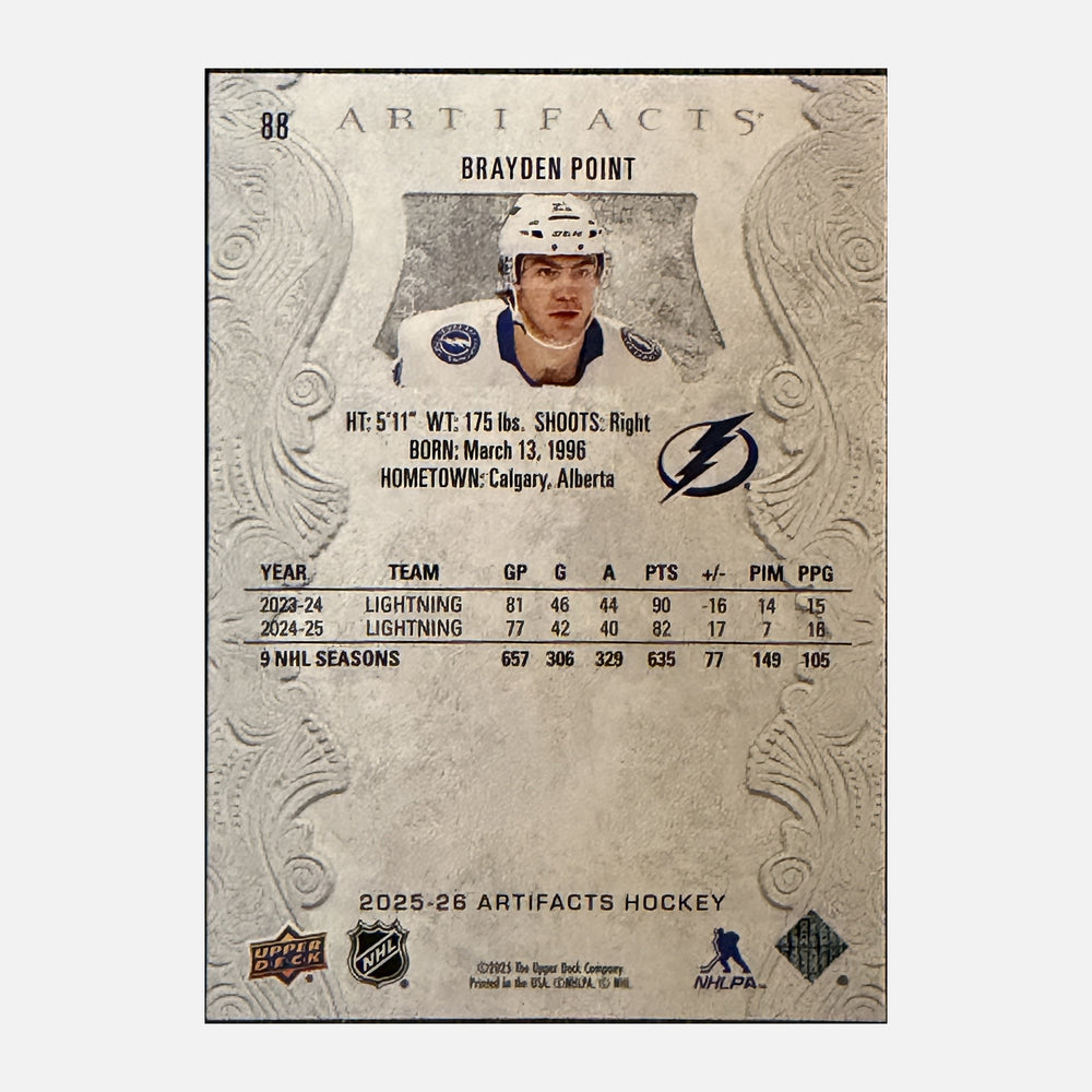Back of 2025-26 Artifacts Brayden Point #88