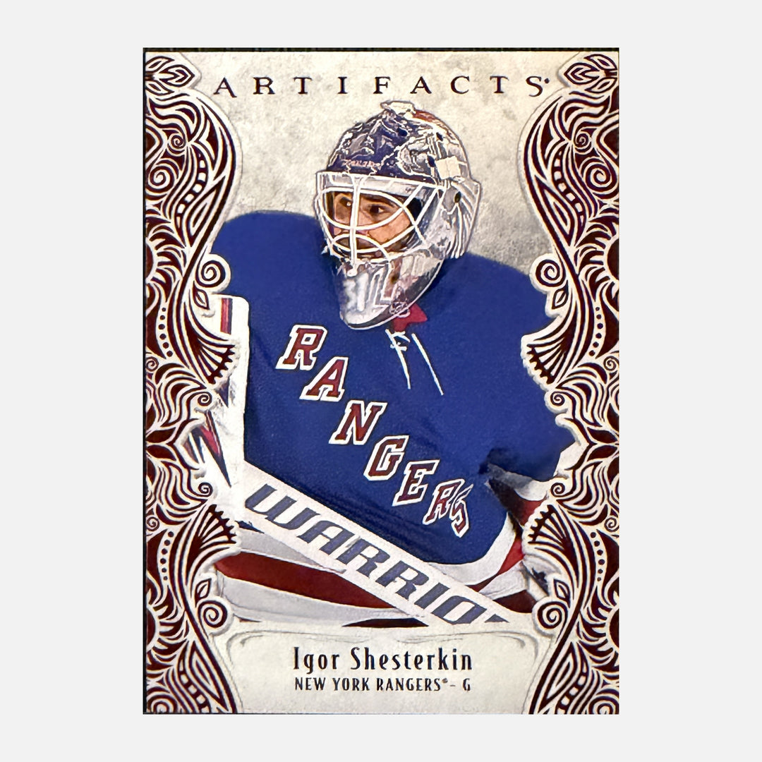 Front of 2025-26 Artifacts Igor Shesterkin #137 Ruby Red /599 - New York Rangers