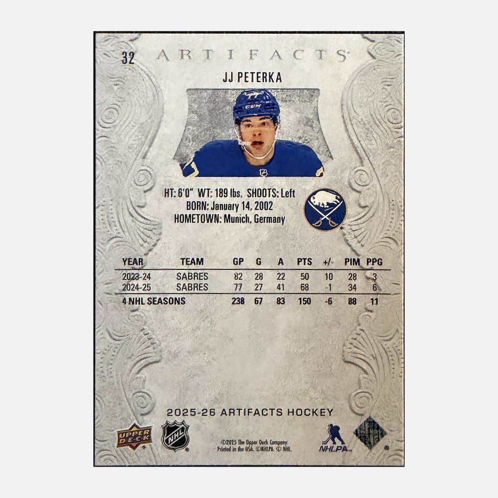 Back of 2025-26 Artifacts JJ Peterka #32
