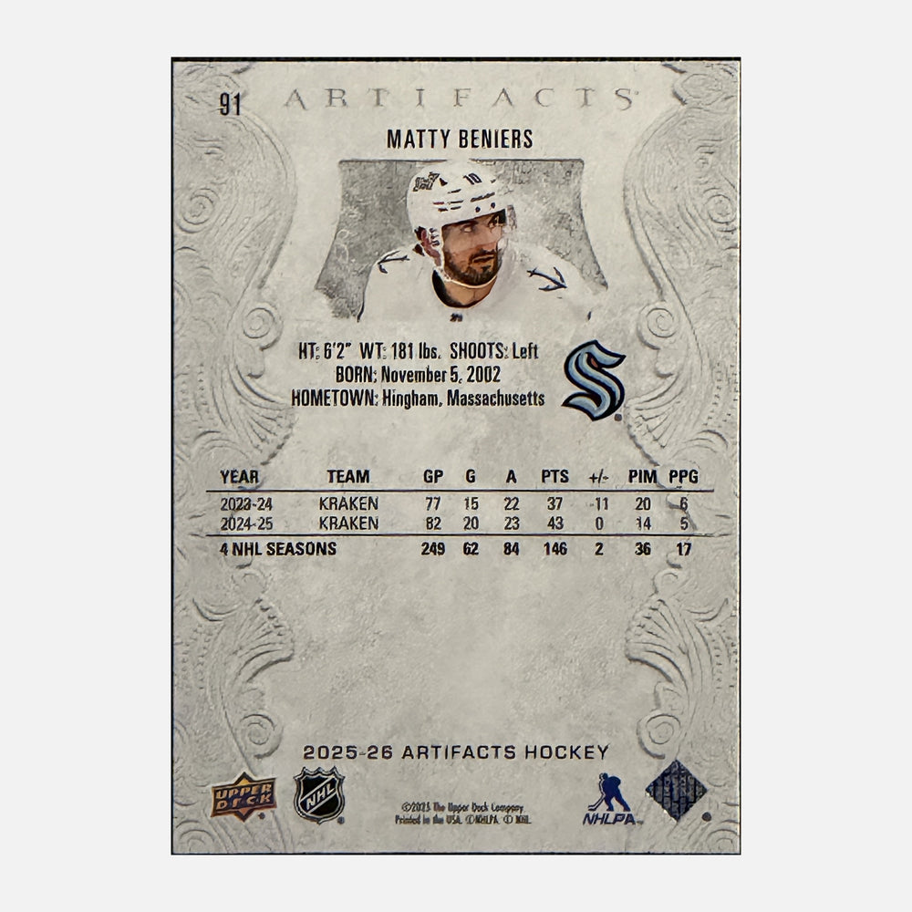 Back of 2025-26 Artifacts Matty Beniers #91