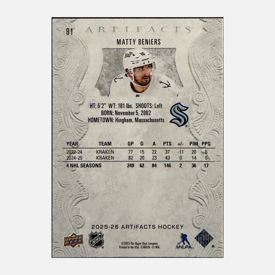 Back of 2025-26 Artifacts Matty Beniers 