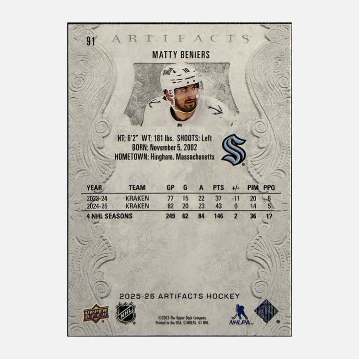 Back of 2025-26 Artifacts Matty Beniers 