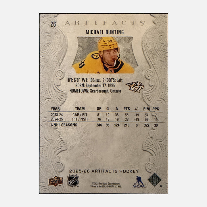 Back of 2025-26 Artifacts Michael Bunting 