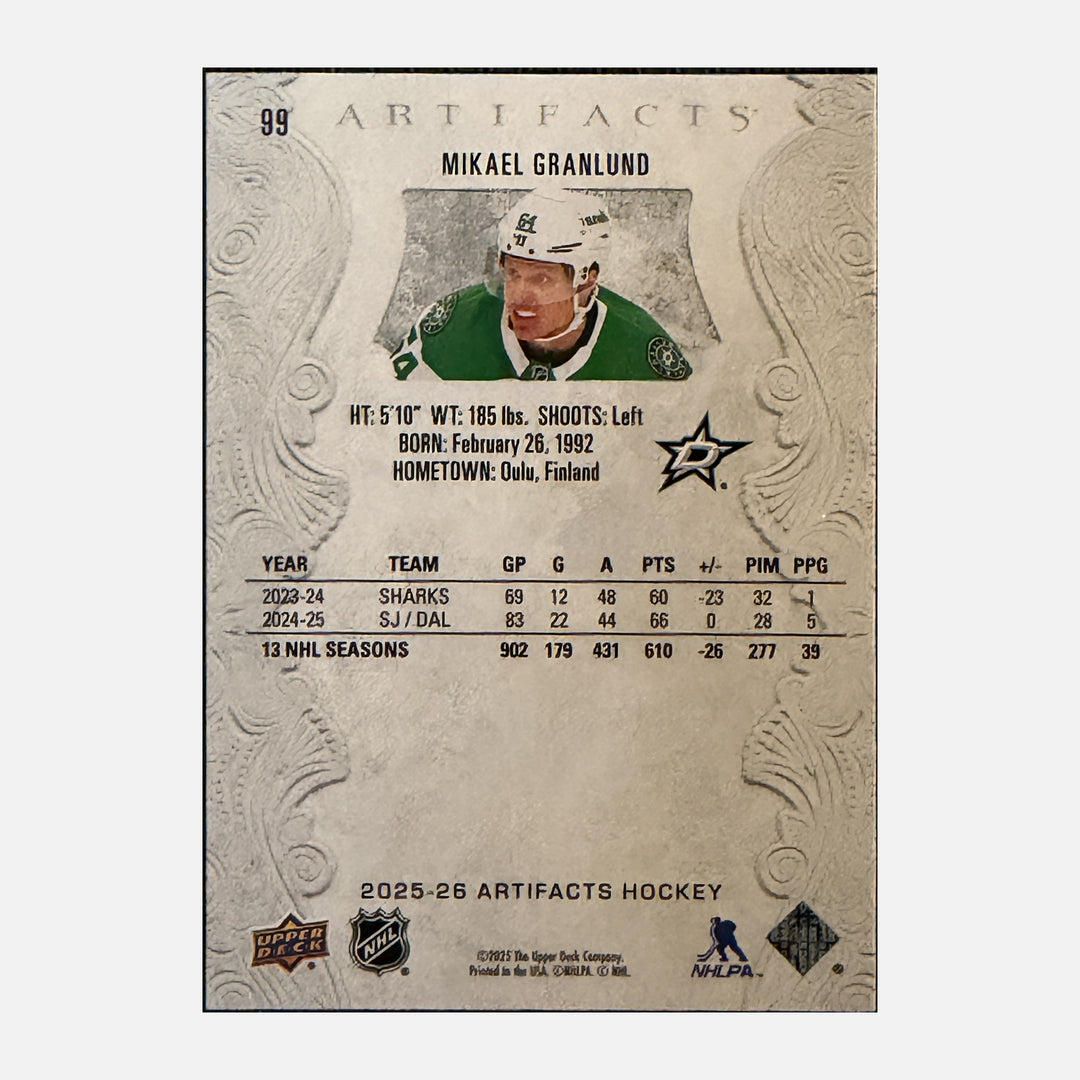 Back of 2025-26 Artifacts Mikael Granlund 