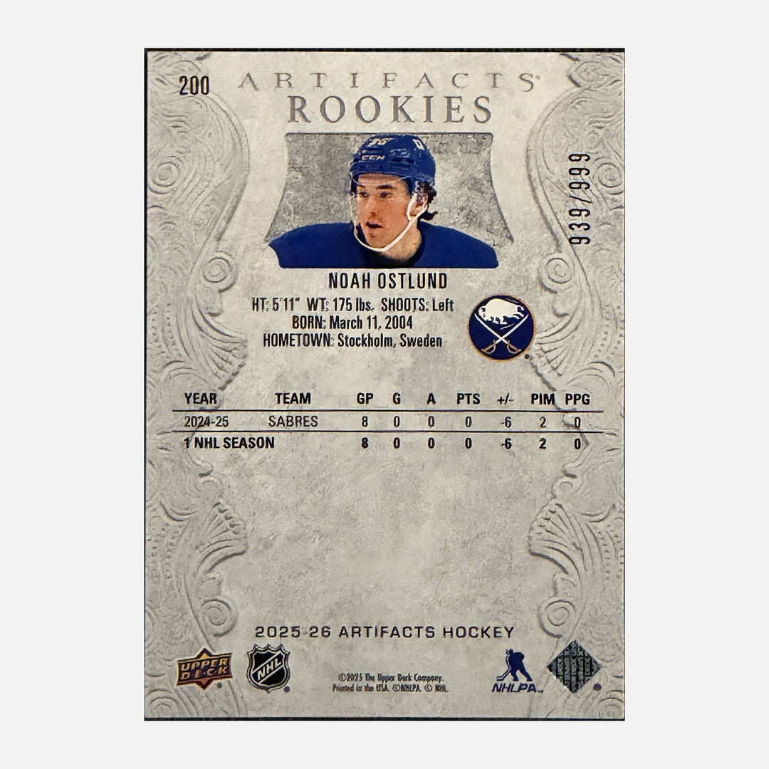 Back of 2025-26 Artifacts Noah Ostlund 