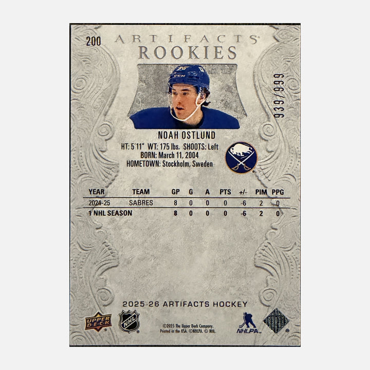 Back of 2025-26 Artifacts Noah Ostlund 