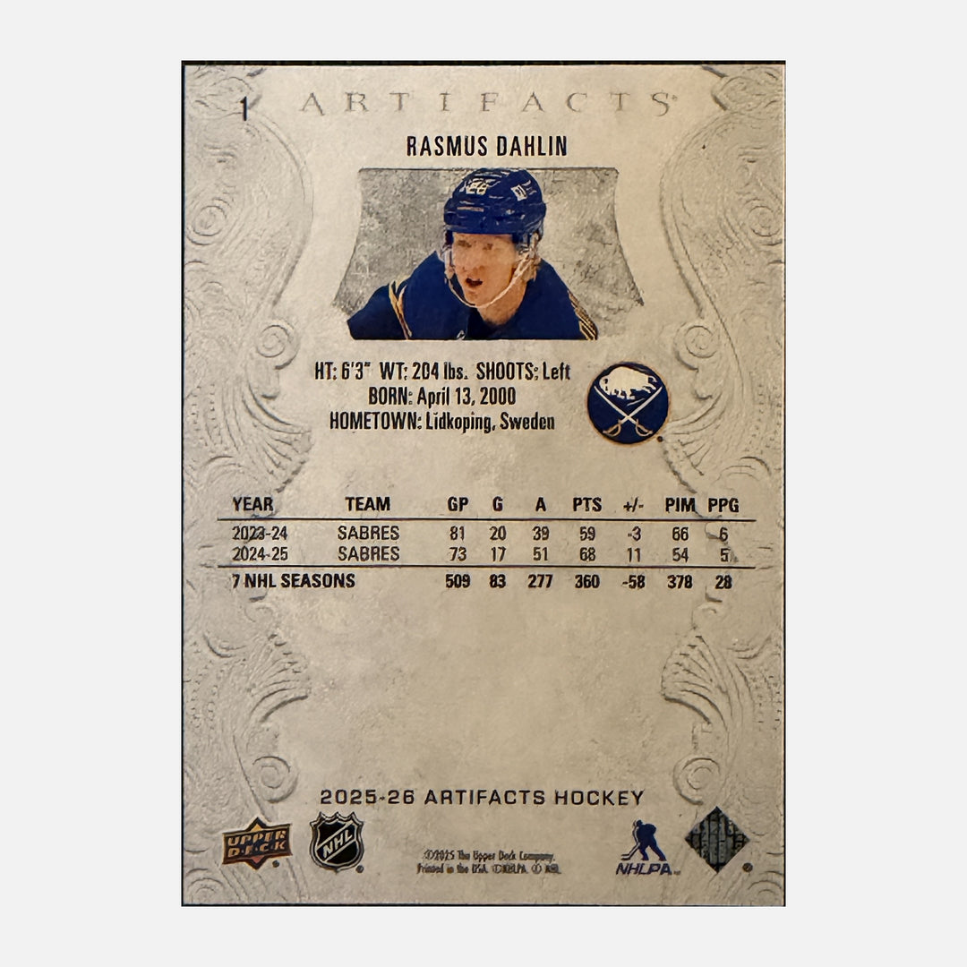 Back of 2025-26 Artifacts Rasmus Dahlin 