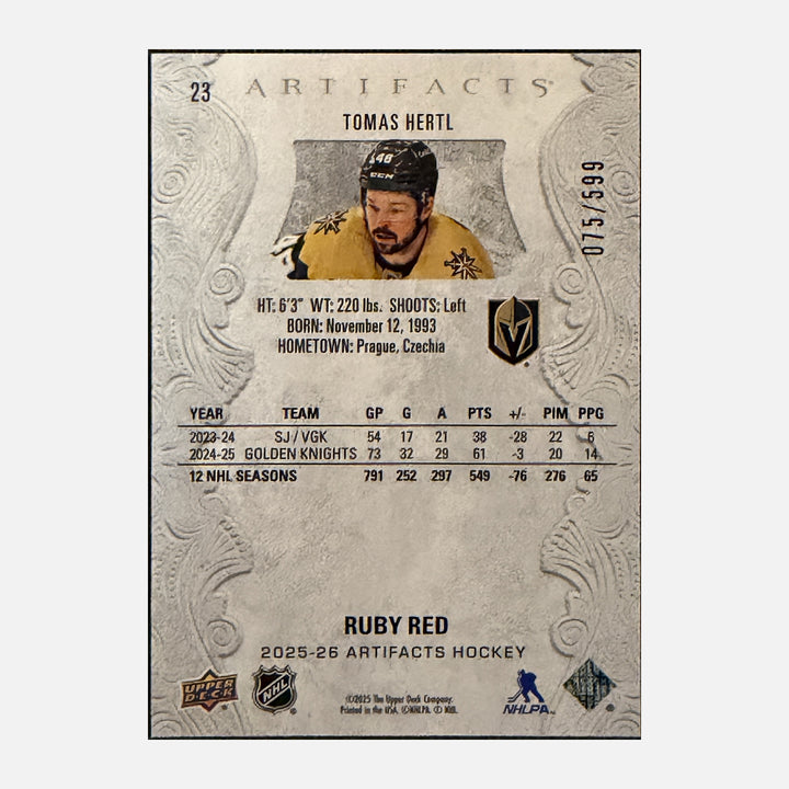 Back of 2025-26 Artifacts Tomas Hertl 
