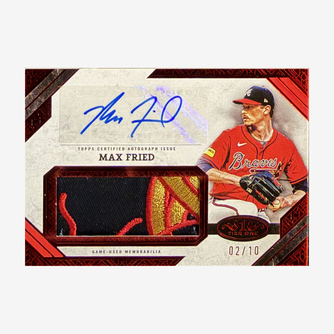 2025 Topps Tier One Max Fried Autographed Jumbo Relic #AJR-MF /10 — front showing autograph and patch detail