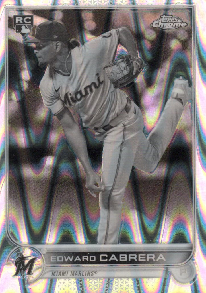 2022 Topps Chrome Sonic Edward Cabrera Rookie #64 Black & White RayWave Refractor front scan