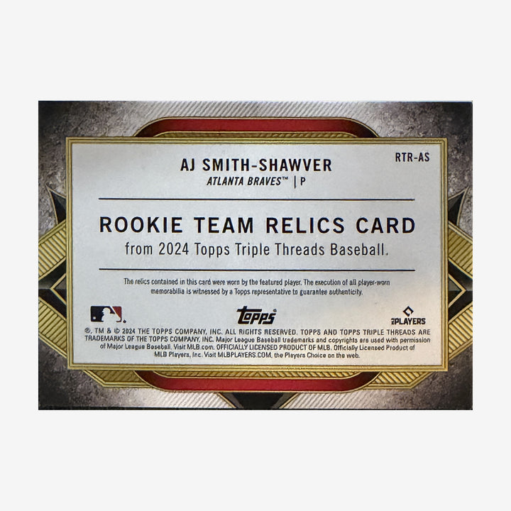 2024 Topps Triple Threads AJ Smith-Shawver Rookie Team Relics /36 — back of card