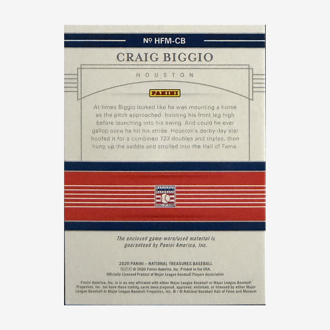 2020 Panini National Treasures Craig Biggio Hall of Fame Materials Patch /7 — back of card