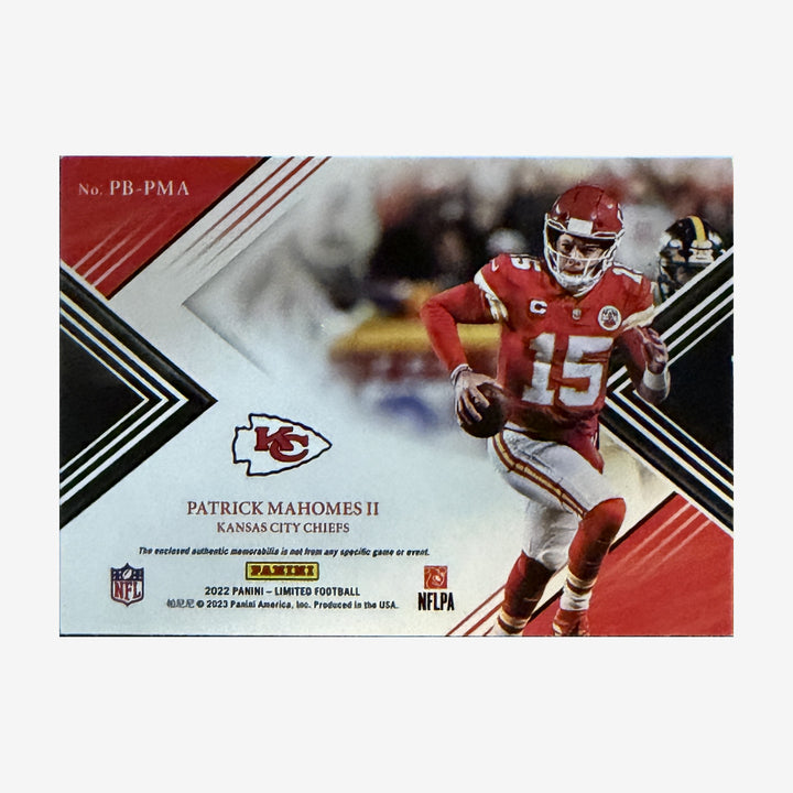 2022 Panini Limited Patrick Mahomes II Playoff Brilliance Three-Color Patch /49 — back of card