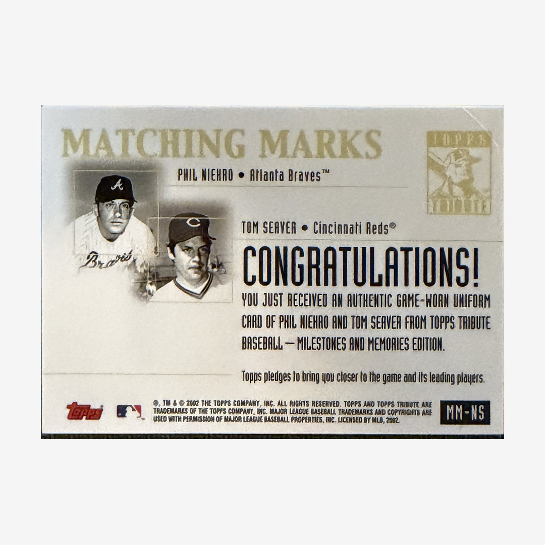 2002 Topps Tribute Matching Marks Phil Niekro Tom Seaver Dual Relic 