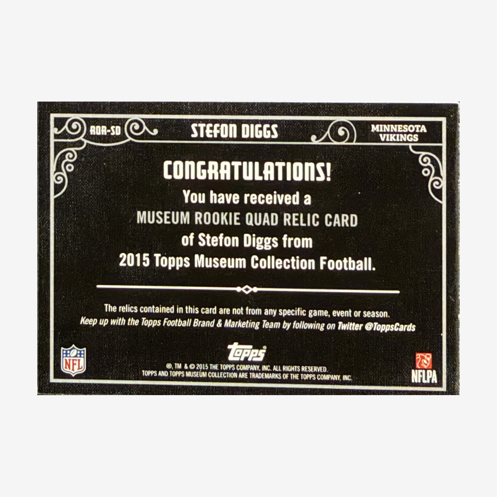 2015 Topps Museum Collection Stefon Diggs Rookie Quad Relic /25 – Vikings — back of card