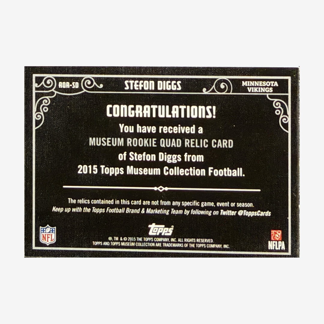 2015 Topps Museum Collection Stefon Diggs Rookie Quad Relic /25 – Vikings — back of card