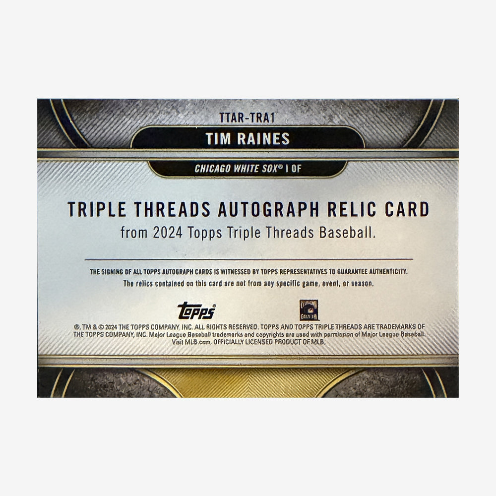2024 Topps Triple Threads Tim Raines Autograph Relic /18 — back of card