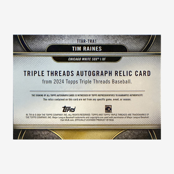 2024 Topps Triple Threads Tim Raines Autograph Relic /18 — back of card
