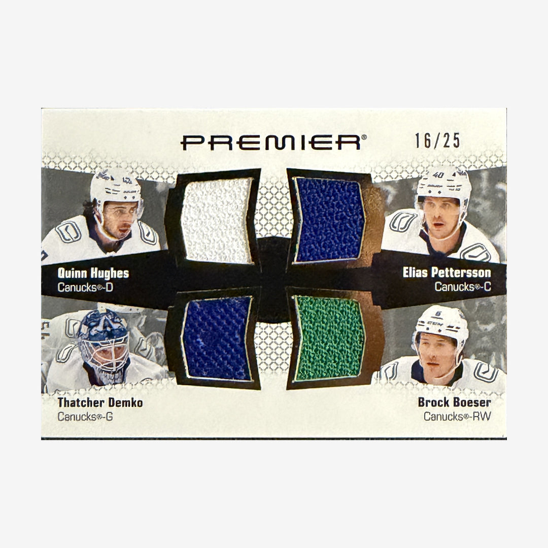 2025-26 Upper Deck Premier Vancouver Canucks Quad Patch /25 — front of card