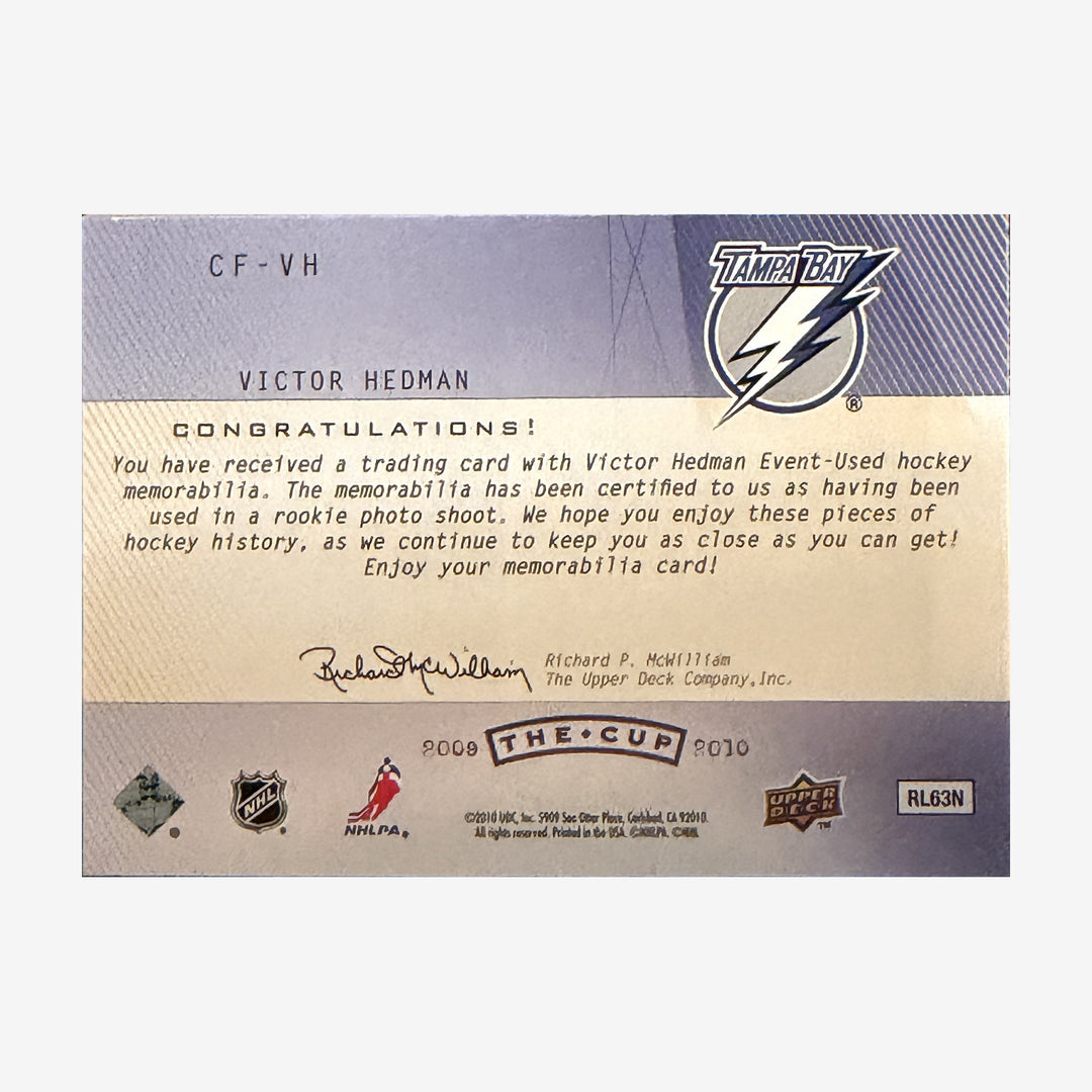 2009-10 Upper Deck The Cup Victor Hedman Foundations Quad Patch /10 — back of card