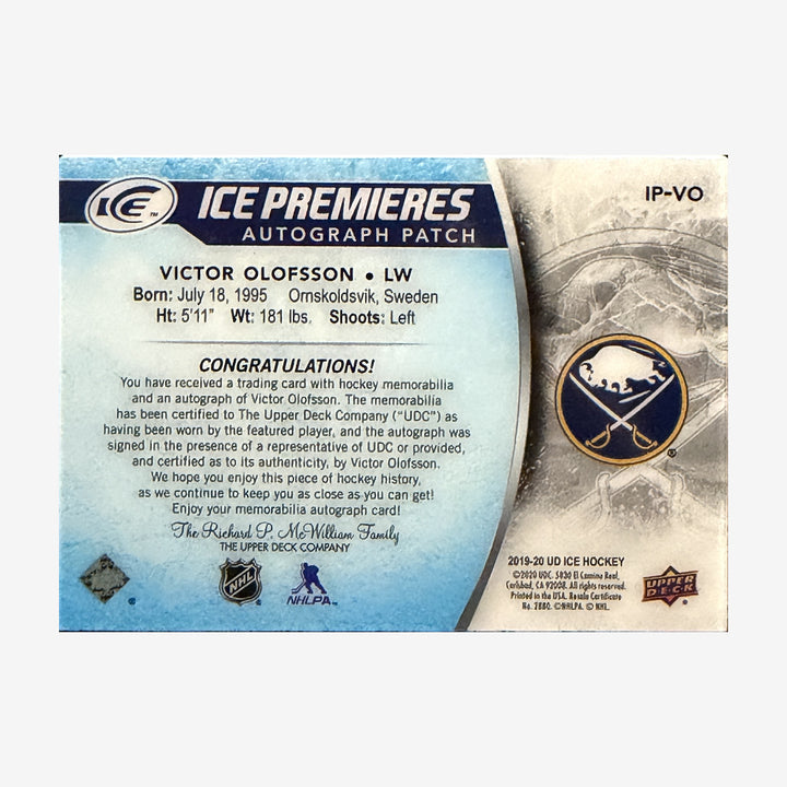 2019-20 Upper Deck Ice Victor Olofsson Rookie Patch Auto 